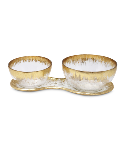 Classic Touch 2 Bowl Relish Dish On Tray With Gold-tone Design, 3 Piece Set In Gold