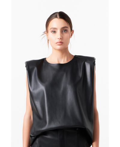 Shop Grey Lab Women's Shoulder Padded Leather Top In Black