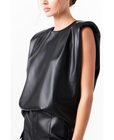 Shop Grey Lab Women's Shoulder Padded Leather Top In Black