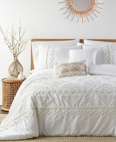 Levtex Harleson Diamond Embroidered Tassels Decorative Pillow, 14" X 18" In Taupe