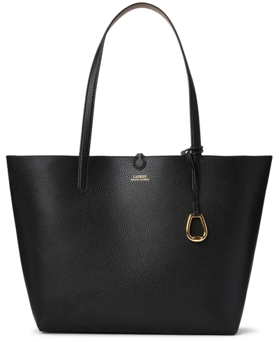 Shop Lauren Ralph Lauren Large Reversible Tote Bag In Black,taupe,gold