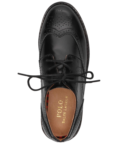 Shop Polo Ralph Lauren Big Boys Leather Wing Tip Oxford Dress Shoes From Finish Line In Black