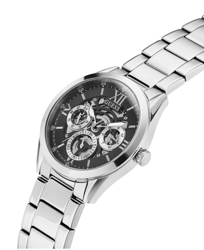 Guess Men's Multi-function Silver-tone Stainless Steel Watch 42mm In Silver Tone