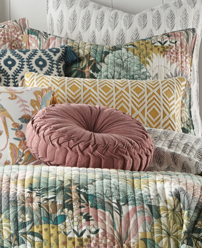 Levtex Ashika Diamond Embroidered Beaded Decorative Pillow, 12" X 24" In Ochre