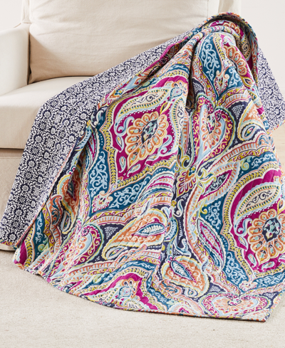Shop Levtex Magnolia Paisley Tapestry Reversible Quilted Throw, 50" X 60" In Navy
