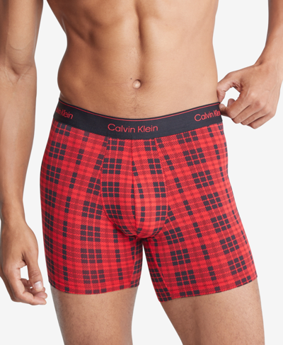 Shop Calvin Klein Men's Scottish Plaid Holiday Boxers In Scotch Plaid Rouge