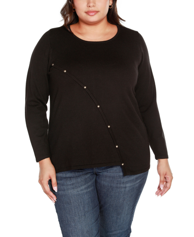 Shop Belldini Plus Size Asymmetrical Crossover-front Sweater In Black