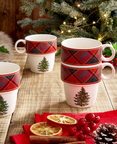 Spode Christmas Tree Tartan 9 Piece Hot Chocolate Set In Green