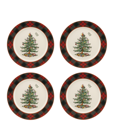 Spode Christmas Tree Tartan 9 Piece Hot Chocolate Set In Green