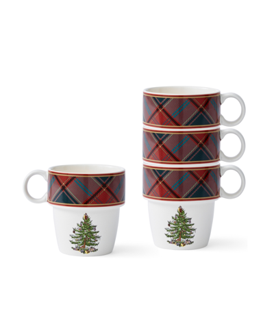 Spode Christmas Tree Tartan 9 Piece Hot Chocolate Set In Green