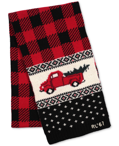 Shop Polo Ralph Lauren Men's Knitted Truck Scarf In Red,black