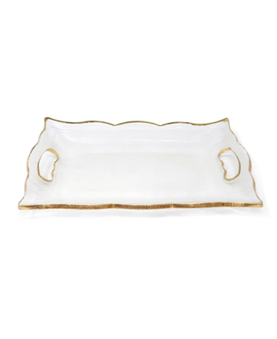 CLASSIC TOUCH RECTANGULAR GLASS TRAY WITH HANDLES AND GOLD-TONE RIM, 13.75" 