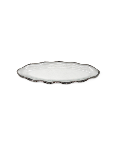 Classic Touch Glass Plate With Silver-tone Scalloped Rim, 14" L In Silver