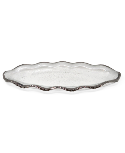 Classic Touch Glass Plate With Silver-tone Scalloped Rim, 14" L In Silver