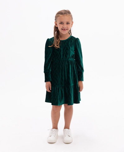Shop Rare Editions Toddler Girls Long Sleeve Textured Velvet Tiered Dress In Hunter