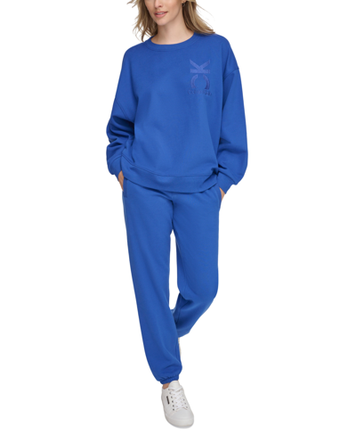 Shop Calvin Klein Performance Women's Oversized Logo Crewneck Sweatshirt In Mazarine Blue