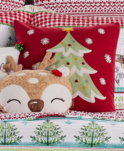 Levtex Comet & Cupid Tree Embroidered Decorative Pillow, 18" X 18" In Red