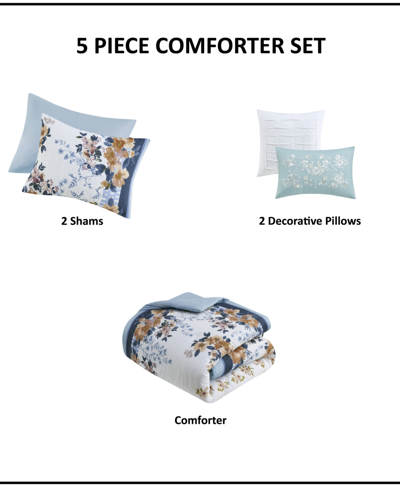 Madison Park Jules Cotton Floral 5-pc. Comforter Set, King/california King In Teal