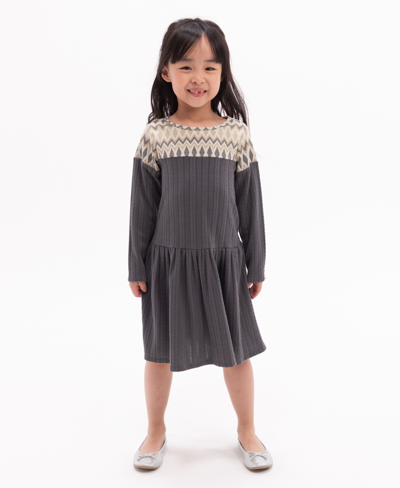Shop Rare Editions Little Girls Long Sleeve Drop Waist Rib Knit Dress In Gray