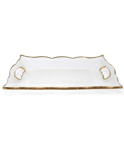 Classic Touch Rectangular Glass Tray With Handles And Gold-tone Rim, 11.5" In Gold