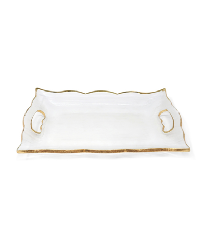 Classic Touch Rectangular Glass Tray With Handles And Gold-tone Rim, 11.5" In Gold