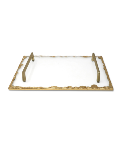 Classic Touch Glass Tray With Gold-tone Rim And Handles, 15" L In Gold