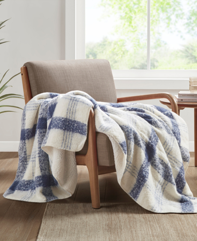 Shop Woolrich Bloomington Faux Mohair To Sherpa Throw, 50" X 60" In Blue