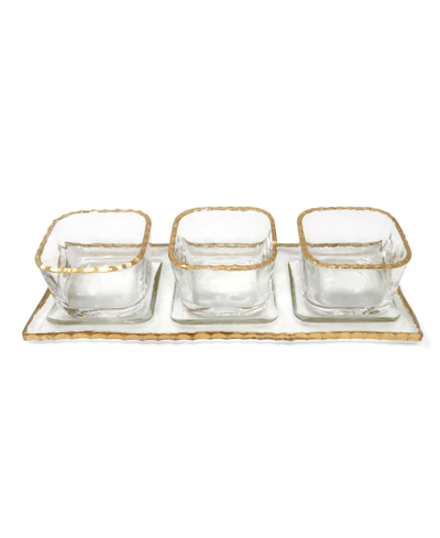 Classic Touch 3 Bowl Relish Dish On Tray With Gold-tone Rim, 4 Piece Set In Gold