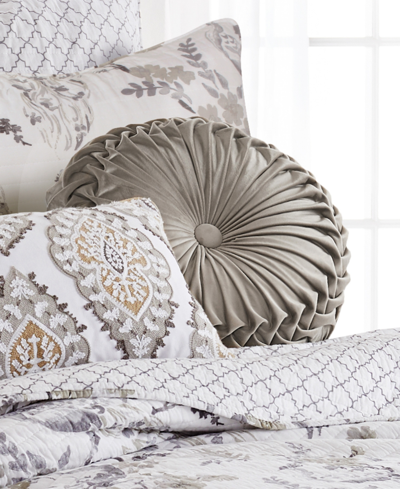 Levtex Pisa Pleated Button Tufteddecorative Pillow, 16" Round In Taupe