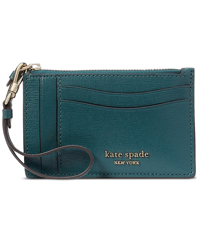 Shop Kate Spade Morgan Saffiano Leather Coin Card Case Wristlet In Artesian Green