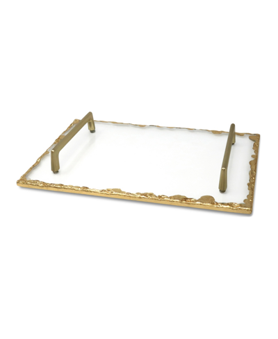 Classic Touch Glass Tray With Gold-tone Rim And Handles, 11.75" L In Gold