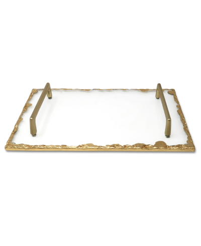 Classic Touch Glass Tray With Gold-tone Rim And Handles, 11.75" L In Gold