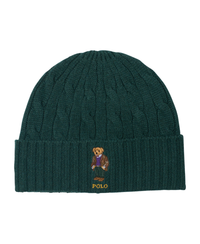 Shop Polo Ralph Lauren Men's Classic Cable Heritage Bear Beanie In Moss Agate