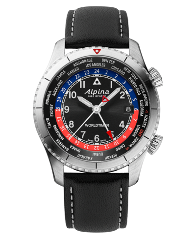 Shop Alpina Men's Swiss Startimer Pilot Black Leather Strap Watch 41mm