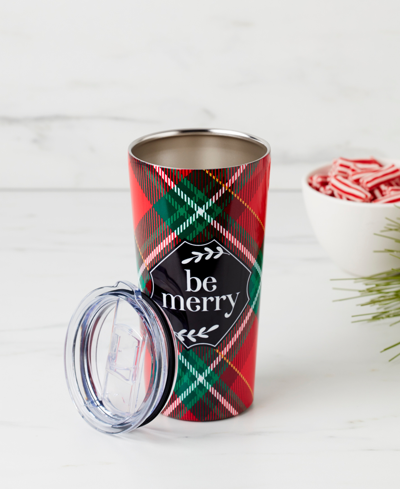 Shop Cambridge "be Merry" Plaid Insulated Highball Tumbler, 20 oz In Red