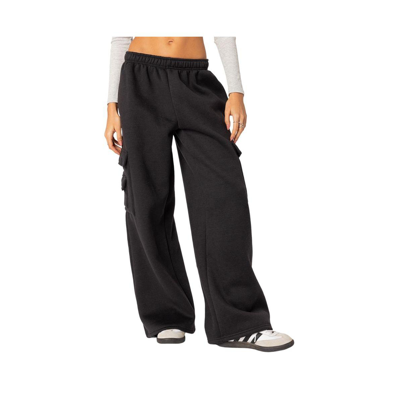 Shop Edikted Women's Wide Leg Cargo Sweatpants In Dark-gray