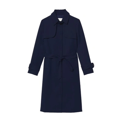 Shop Sandro Trench Coat With Pleated Inset In Marine