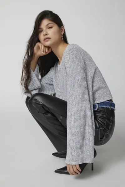 Shop Urban Renewal Remnants Loose Knit Drippy Sweater In Light Grey, Women's At Urban Outfitters