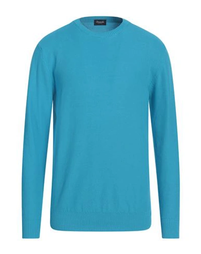 Shop Drumohr Man Sweater Turquoise Size 40 Cotton In Blue