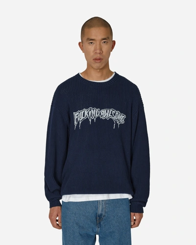 Shop Fucking Awesome Drip Logo Crewneck Sweater Navy In Blue