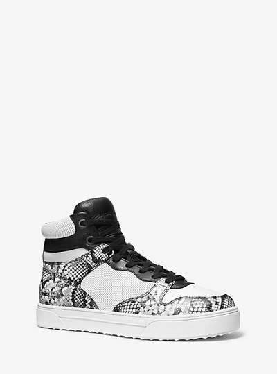 Shop Michael Kors Barett Snake Embossed Leather High-top Sneaker In White