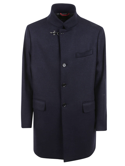 Shop Fay Standing Collar Toggle Coat In Blue