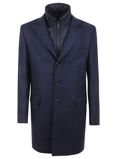 Shop Fay High-neck Layered Buttoned Coat In Blue