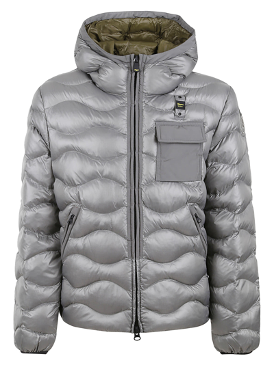 Shop Blauer Patched Pocket Quilted Puffer Jacket In Grey