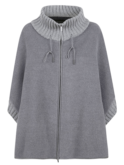 Shop Fabiana Filippi Rib Trim Oversized Knit Cape In Grey