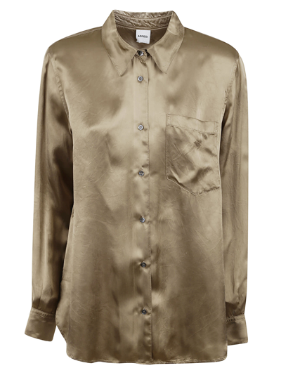 Shop Aspesi Patched Pocket Shiny Shirt In Camel