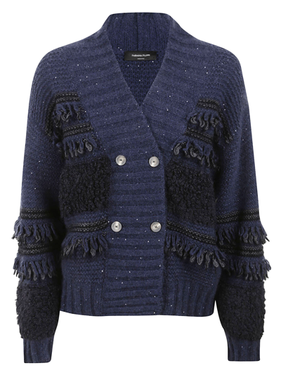 Shop Fabiana Filippi Tassel Detail Double-breasted Knit Cardigan In Blue