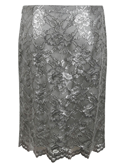 Shop Aspesi Floral Perforated Asymmetric Skirt In Grey