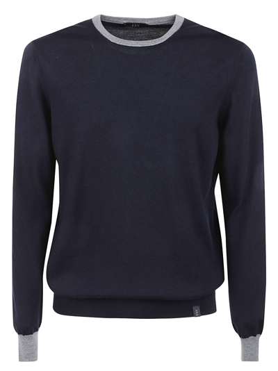 Shop Fay Padded Shoulder Rib Trim Sweater In Blue