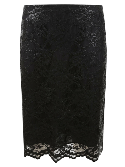 Shop Aspesi Floral Perforated Asymmetric Skirt In Black